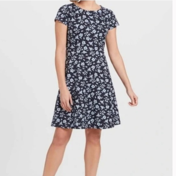 Draper James Floral Ponte A Line Dress Reese Witherspoon Blue size small - Picture 2 of 5